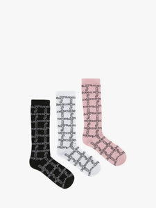 Logo Grid Long Socks Pink